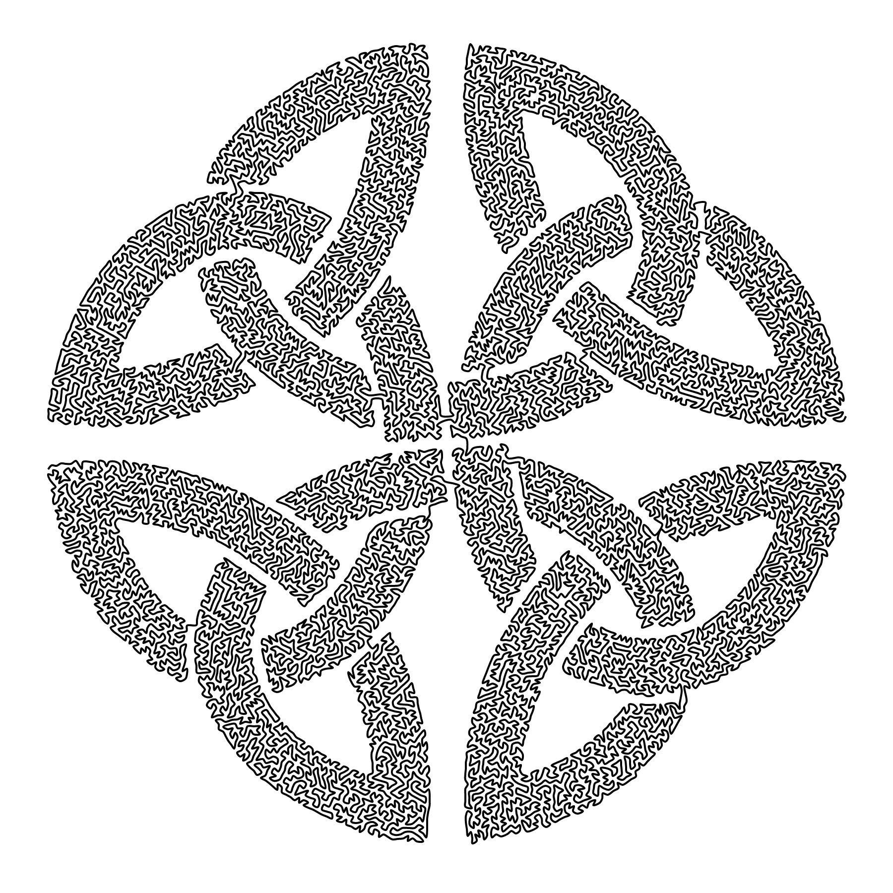 A keltic knot, but even knottier as thick bands are drawn with a single, space filling line