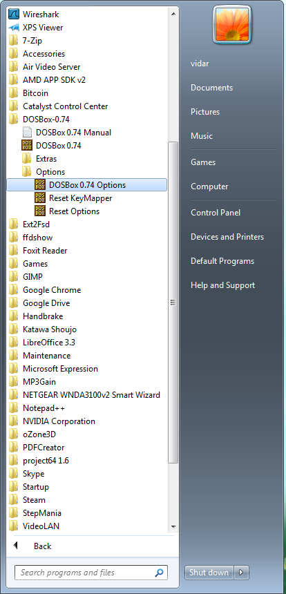 A long, disorganized start menu showing 40-odd items with a scroll bar